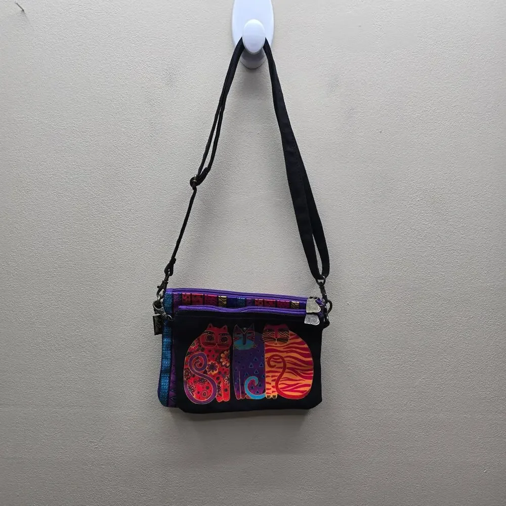 Laurel Burch Cats Feline Friends 2Pc Crossbody +Organizer Bag Boho Multicolor - Picture 2 of 11